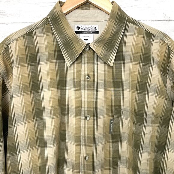 Columbia Men's Green & Tan Plaid Shirt Button Front Long Sleeves size Large - Picture 2 of 8